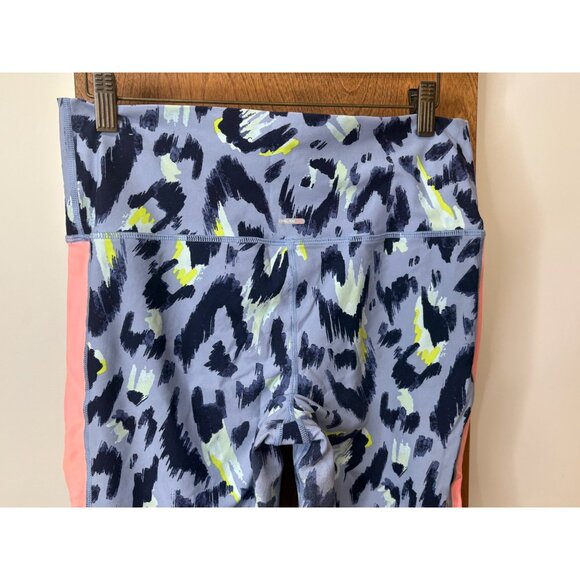 Aerie XL Chill Play Move Blue Leopard Print Cropped Leggings Pink Sides Mob Wife - Picture 7 of 10